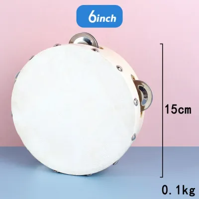 SIRENXI Sheepskin Drum Skin Hand Tambourine 4/6/7/8/10inch Wooden Handheld Drum Children Toys Drumming Toy Single Row Tambourine Musical Instruments
