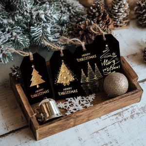 DE9H 48pcs 4 สไตล์ ป้ายของขวัญคริสต์มาส ด้วยเชือกป่าน ทำเอง ป้ายปาร์ตี้ ปรับแต่งได้ ใช้งานได้หลากหลาย ป้ายบรรจุภัณฑ์ของขวัญ ของตกแต่งบ้าน