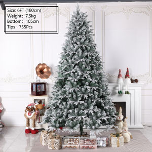 NUVOX 4 - 6 Feet Christmas Tree White Snowflake Flocking PE + PVC Cedar Xmas Ornaments w/ LED Light Window Snow Scene Holiday Decorations Essentials X-mas Accessories 4-6 Ft. Four to Six Size