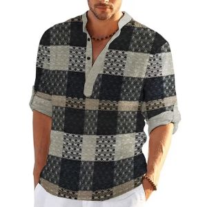 Colored 3D Printed Standing Collar Shirt Popular Casual Pure Cotton Large Size Top For Men