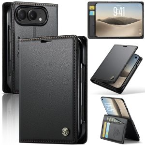 for iPhone Duo Wallet Case [RFID Blocking] Butterfly Buckle Card Holder Kickstand Magnetic Flip Retro PU Leather Case for iPhone Duo (Black)