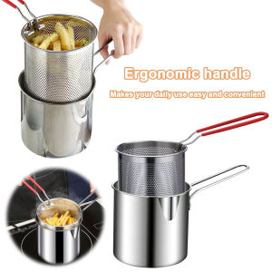 Deep Frying Pot with Strainer Stainless Steel 304 Kitchen Fryer Portable Cooking Pot for Home Use
