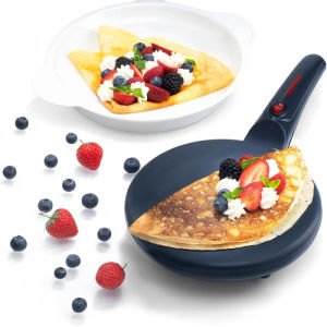 8” Crepe Maker – Nonstick Ceramic Electric Griddle for Crepes Tortillas & Omelets Automatic Batter Dipping Compact & Lightweight Quick Heat-Up Includes Batter Plate Easy Cleanup