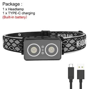 Asafee 6088 XTE LED 300LM Sensor Switch Headlamp IPX4 Waterproof Red Light 72G Lightweight Built-in Battery Rechargeable Lamp