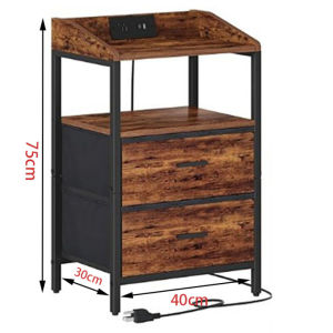 Nightstands with Charging Station 3 Layers Beside Table with 2 Wooden Drawers Solid Wood Side Table Sofa Side Storage Cabinet for Bedroom Living Room Kitchen
