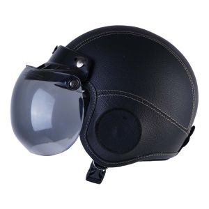 Helm Bogo Retro Anak Klasik Full Kulit Usia 2 3 4 5 6 Tahun Laki Laki Perempuan Hitam Polos