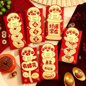 OKDEALS01 6pcs Paper Red Envelope Bag Cute Cartoon Luck Pocket New Year Blessing Thickened Red Packet New Year