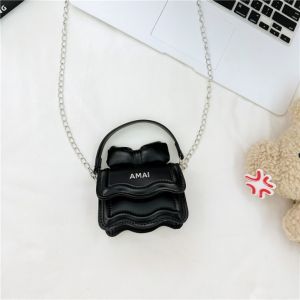 SEEMAY Chain Mini Bow Crossbody Bag Solid Color PU Leather Sweet Shoulder Bag Cute Small Square Bag Children Handbag Children