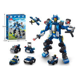 6-in-1 Building Blocks Set SWAT Engineering Vehicle & Dinosaur Models Boys Construction Toy