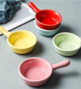 Wadah Mangkok Kecil Bulat Saus Dengan Gagang Bahan Tanah Liat 0R99