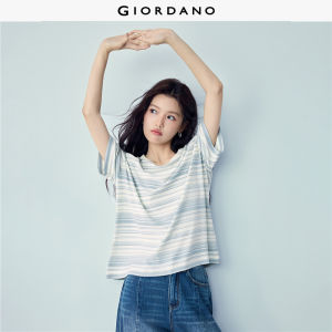 Giordano Beau Monde Women 100% cotton striped 1/2 sleeve knitwear Free Shipping 13356242