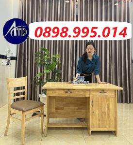 Bàn làm việc gỗ có hộc kéo và hộc cánh mở màu vàng tự nhiên - Bàn văn phòng giá rẻ