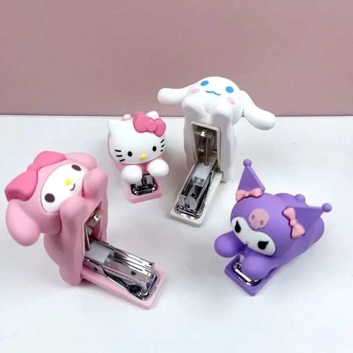 SDSAFX Cinnamoroll Hello Kt Stapler Binding Machine My Melody Student Stapler Desk Accessories Kawaii Stapling Machine School Supplies