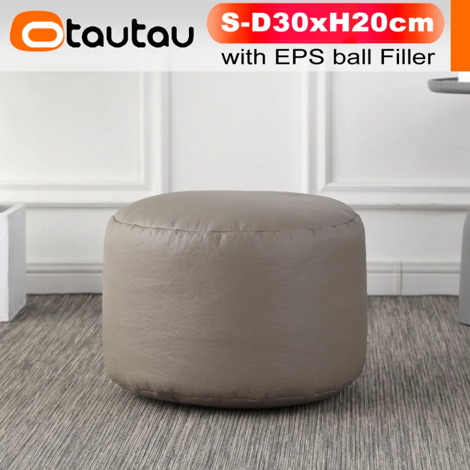 OTAUTAU Small Round Faux Leather Ottoman Stool Beanbag Pouf Footstool  Stuffed Bean Bag Footrest Floor Corner Seat Puff JD004