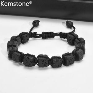 Kemstone Lava Stone Black Square Adjustable Woven Bracelet Jewelry Gift