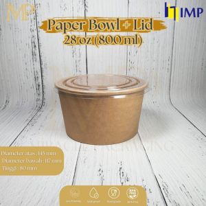 Paper bowl 800ml IMP / Paper Bowl 28 oz + Tutup Bening  /  Mangkok Kertas Food Grade / Tutup Paper Bowl 25 pcs
