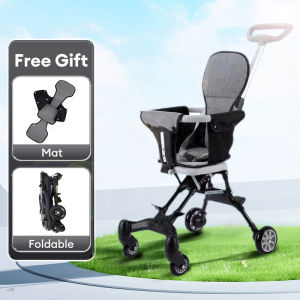 Beige รถเข็นเด็ก รถเข็นเด็กพับได้ รถเด็ก 4ล้อ มีพนักพิง น้ำหนักเบา รับน้ำหนักได้30kg  รถเข็นเด็กแรกเกิด ขึ้นรถได้ พกพาสะดวก