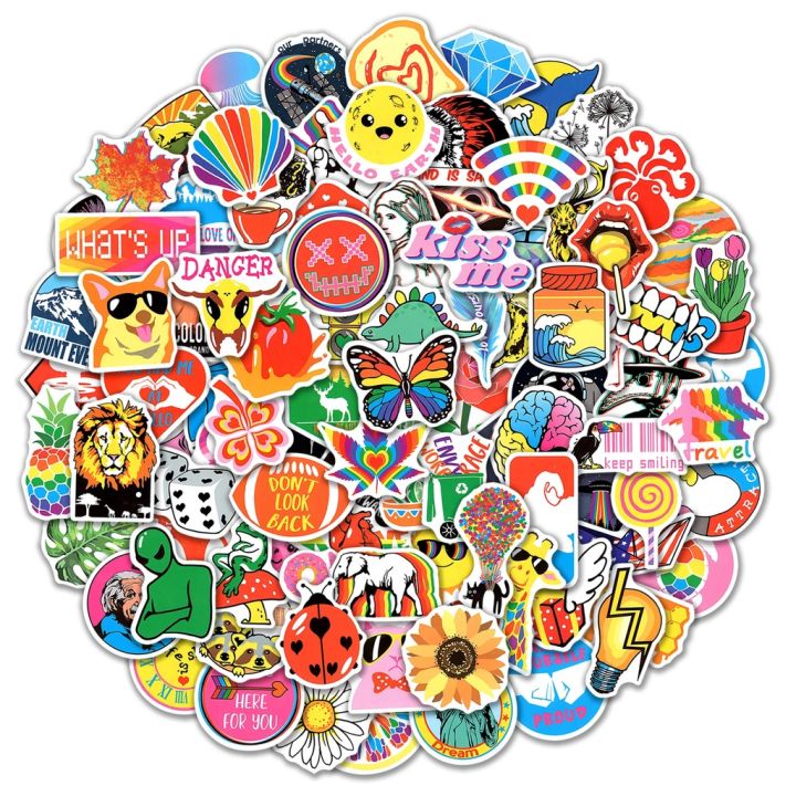 Style Sticker 100/50PCS INS Style Colorful Trendy Fashion Elements Mixed Waterproof ...