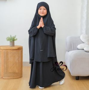 D2BLACK - Gamis Abaya Anak Perempuan French Khimar Nada Set Hijab Syari Usia 3-12 Tahun