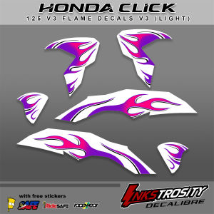 Honda Click 125i V3 Flame V3 (LIGHT) Decals with FREEBIES / PREMIUM Quality CLEAR Print LAMINATED and MACHINE CUT