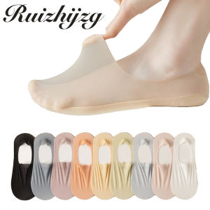 Ruizhijzg Ready stock Women Breathable Invisible Boat Socks Ice Silk Summer Silicone Non-Slip Invisible thin Mesh yarn Breathable Cotton  Socks