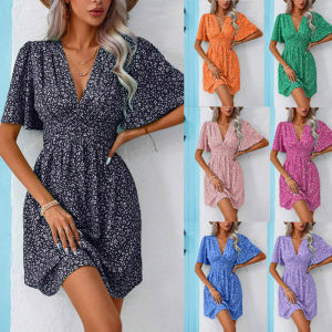 Casual Holiday Loose Short Dresses For Women 2026 Fashion Summer Womens Floral Print A-Line Dress Elegant Vintage Female Dress