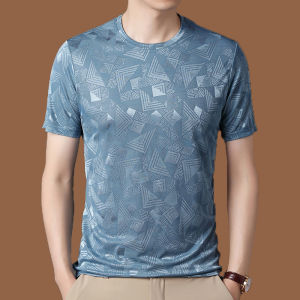 💕Ice Silk Breathable💕Mulberry Silk Ice Silk T-Shirt Mens Summer Elastic Breathable Sports Running Tops Casual Round Neck Short Sleeves Men