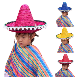 CincoDeMayo Straw Hat Kids Party Hat Mexico Festival Hat Photography Hat with Wide Brim Theme Party Costume Accessories