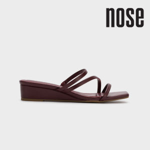 Nose Multi-Strap Square Toe Wedge Heel Slide - Maroon