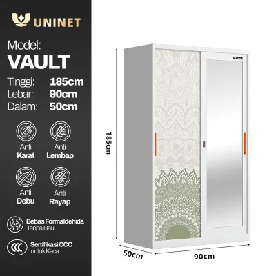 UNINET - LEMARI BAJU SLIDING 2 PINTU | LEMARI PAKAIAN | LEMARI BESI MINIMALIS FULL MOTIF & PLAT BESI