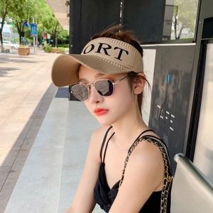 GU Topi Wanita Knit Visor SPORT Baseball Cap Topi SPORTS Olahraga Rajut Katun Topi Pantai Sunshade