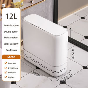 Vision 12L/16L Bathroom Trash Can with Lid Automatic Bagging Garbage Bin Slit Trash Bin Household Narrow Type Garbage Sorting Can Kitchen Dustbin Storage Barrels