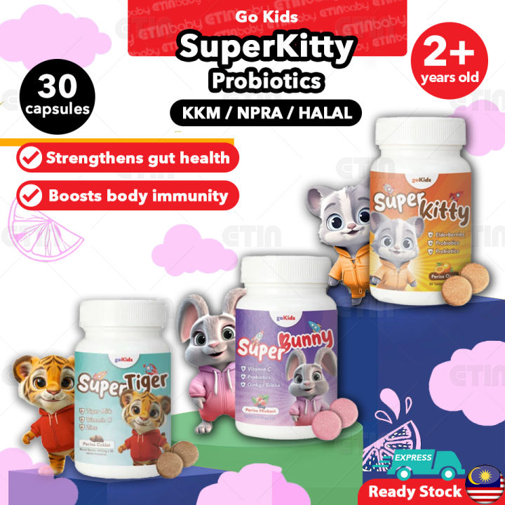 goKids Super Bunny Super Kitty Super Tiger Probiotics Kids Immune Booster Multivitamin Prebiotik Kanak-Kanak Probiotik