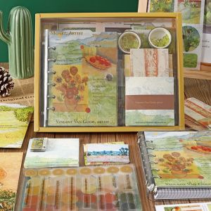 Retro Van Gogh dầu phong cách vẽ tay A6 trang rời Nhật ký viết tay notepad Kit sáu vòng Tạp Chí scrapbooking vật liệu với băng Post-it dán thẻ Sổ tay Bộ quà tặng