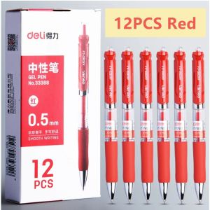Deli Retractable Gel Pen 0.5mm Black Blue Red Gel Ink Refill Gelpen School Office Supplies Stationary Pens