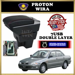 Proton Wira Double Layer 7USB Arm Rest Armrest Console (Black+Red Stitching)