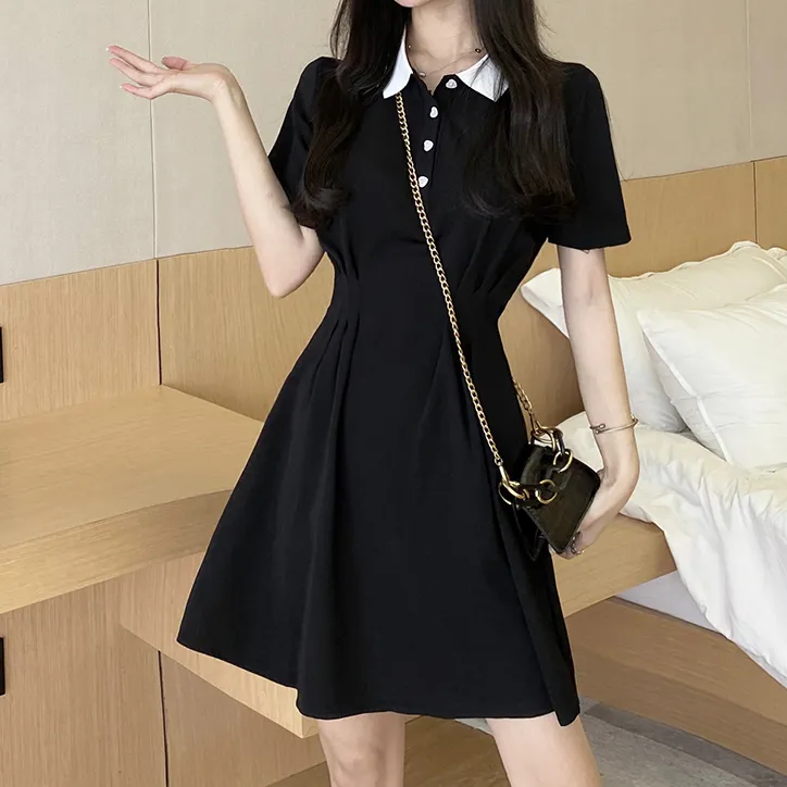 Buy Black Gothic Mini Dress for Women Ruffled Korean Style Puff Sleeves  Mesh Dress Elegant V Neck Collar Shirt Online in India - Etsy