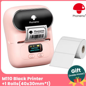 Phomemo M110 Portable Thermal Label Printer Bluetooth Wireless Label Maker Machine for iOS & Android Address Barcode Printer Machine for Retail Small Business Home Office with 1 Roll 40x30mm Label NO Need to use Ink Keep for 10 Years
