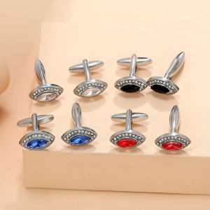 1Pair Inlaid Blue Black Red White Rhinestone Cufflinks Versatile Fashion Artistic Luxurious Handicraft Cuff Links Business Gifts