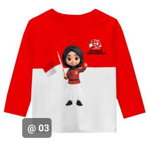Baju Kaos Motif MERDEKA MERAH PBUTIH AGUSTUSAN Oblong Lengan Panjang Usia 3-13 Tahun Atasan Anak Laki -Laki Perempuan
