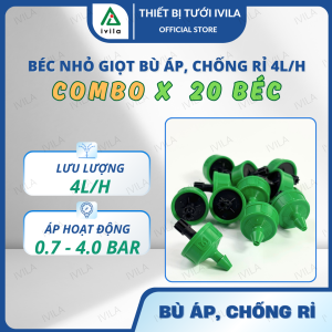 Combo 20 béc nhỏ giọt bù áp chống rỉ 2L/4L/8L/16L phù hợp tưới nhỏ giọt nhà màng nhà kính đầu nhỏ giọt chổng rỉ tự động cân bằng áp kiểm soát lưu lượng nước tưới chính xác tiết kiệm nước
