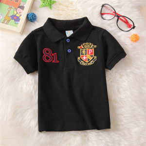 Kids Shirt Boy Polo Shirt Digital embroidery Logo Short Sleeve Striped sleeves Kids Clothing Comfortable and temperamental