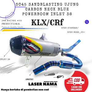 KNALPOT KLX/CRF SANDBLAST UJUNG CARBON NEW LOGO LEHER BLUE POWERBOOM JMR RACING