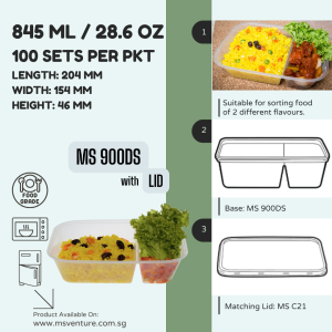 {MSV-WS} 2 Compartments Lunch Box Microwavable Plastic Takeaway (840ml-1200ml) Anti Leak Durable MS 900D 900DS 1200D