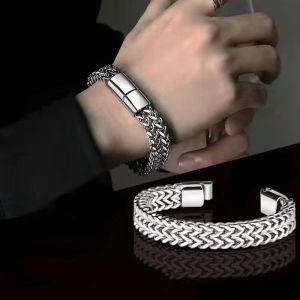 Hip-hop Stainless Steel Double-layer Thick Bracelet Punk Cuban Bracelet for Men