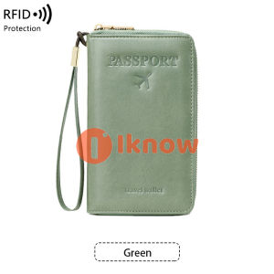 I know RFID Passport Bag Long Zipper Wallet Air Ticket Passport Clip Multi functional Travel Storage Document Bag