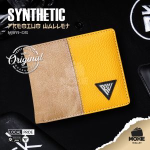 Dompet Lipat Pria Cowok Synthetic Leather Wallet Bahan Kulit Sintetis PU Premium Cream Kuning MWR05