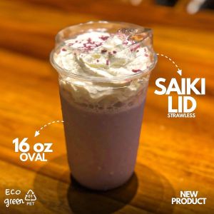 Cup Gelas 16 Oz Datar PET + Tutup Lid Anti Tumpah / Gelas Cup Kopi Teh Strawless 50pc 16oz Polipack Plastik