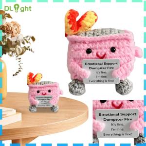 【New Arrival】 Emotional Support Dumpster Fire with Encouraging Card Positive Crochet Dumpster Fire Funny Gifts for Friends Coworker