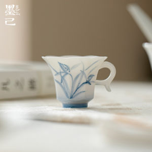 墨己玉泥云兰清欢花口提耳茶杯功夫茶具陶瓷家用小号单杯品茗杯